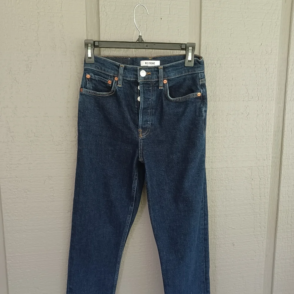 RE/DONE 90's High Rise Ankle Crop Jean Size 25 Women Button Fly In Dark Rinse